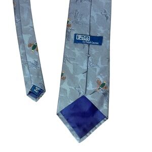 Polo Ralph‎ Lauren Men's Tie Gray Embroidered Pheasants/Bird Handmade Silk Blend